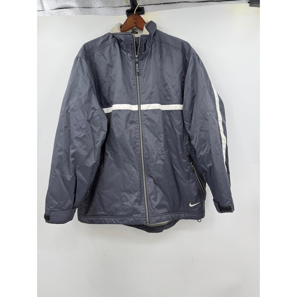 Nike Men's Gray White Stripe Full Zip Sherpa Lined Jacket Athletic Casual Size L